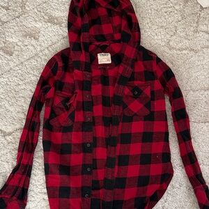 TNA Red and Black Checkered Hooded Shirt